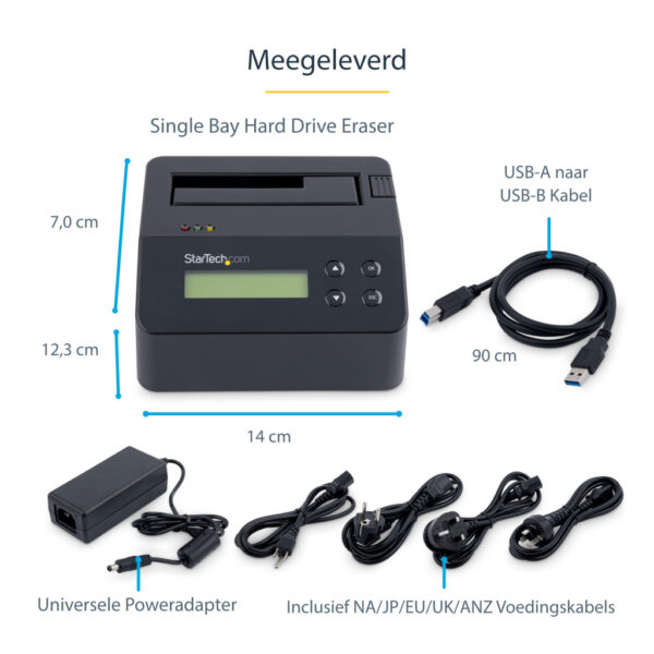 StarTech.com Single Bay Hard Drive Wisser, Standalone HDD/SSD Sanitizer/Eraser, USB 3.0 naar SATA II (3 Gbps), 9 Wismodi, LCD D - Afbeelding 11