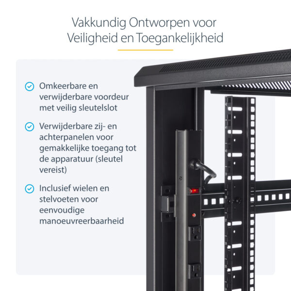 StarTech.com 4 Post 42U Netwerkkast, 19" Patchkast voor Computer/AV/IT Apparatuur, Data Rack met Wielen, Full Size Industriële - Afbeelding 9