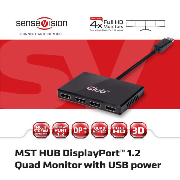 CLUB3D Multi Stream Transport Hub DisplayPort 1.2 Quad Monitor USB Powered - Afbeelding 3