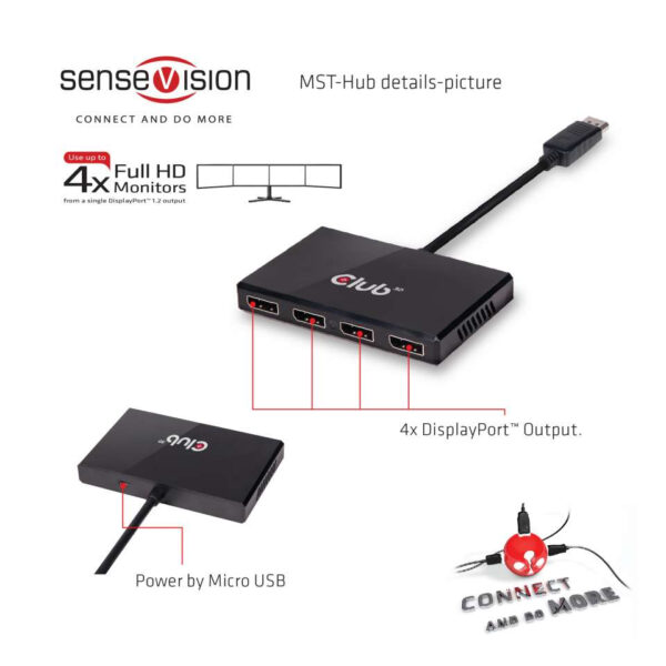 CLUB3D Multi Stream Transport Hub DisplayPort 1.2 Quad Monitor USB Powered - Afbeelding 4