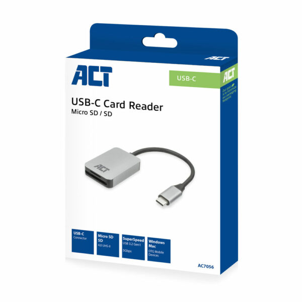 ACT USB-C kaartlezer voor SD en micro SD, SD 4.0 UHS-II - Afbeelding 2