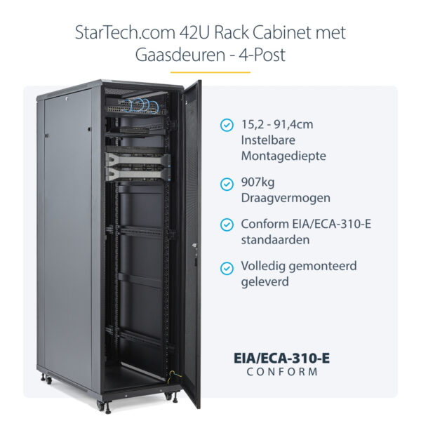 StarTech.com 4 Post 42U Netwerkkast, 19" Patchkast voor Computer/AV/IT Apparatuur, Data Rack met Wielen, Full Size Industriële - Afbeelding 8