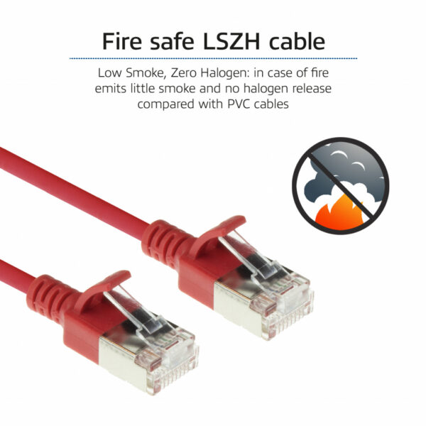ACT Rode 2 meter LSZH U/FTP CAT6A datacenter slimline patchkabel snagless met RJ45 connectoren - Afbeelding 7