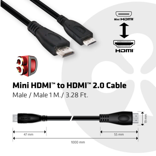 CLUB3D Mini HDMI™ to HDMI™ 2.0 4K60Hz Kabel 1Meter - Afbeelding 3