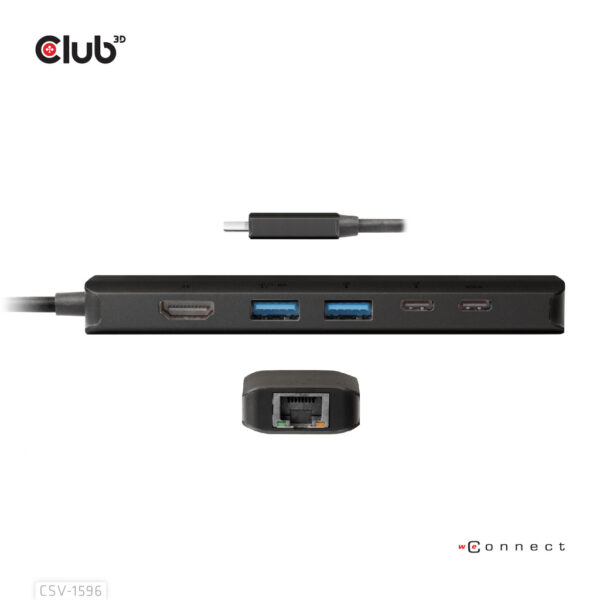 CLUB3D USB Gen1 Type-C, 6-in-1 Hub with HDMI 8K30Hz, 2xUSB Type-A, RJ45 and 2xUSB Type-C, Data and PD charging 100 watt - Afbeelding 14