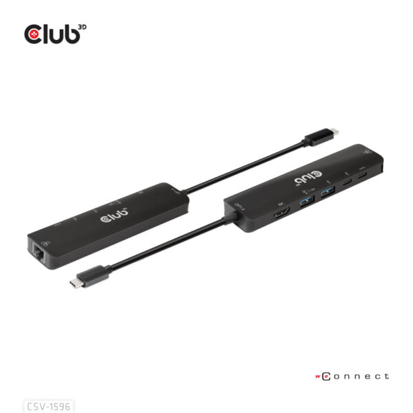 CLUB3D USB Gen1 Type-C, 6-in-1 Hub with HDMI 8K30Hz, 2xUSB Type-A, RJ45 and 2xUSB Type-C, Data and PD charging 100 watt - Afbeelding 3