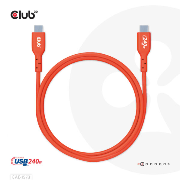 CLUB3D USB2 Type-C Bi-Directional Cable, Data 480Mb,PD 240W(48V/5A) EPR M/M 2m USB IF GECERTIFICEERD - Afbeelding 13
