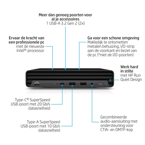 HP Elite Mini 800 G9 Intel® Core™ i5 i5-14500 16 GB DDR5-SDRAM 512 GB SSD Windows 11 Pro Mini PC Zwart - Afbeelding 6