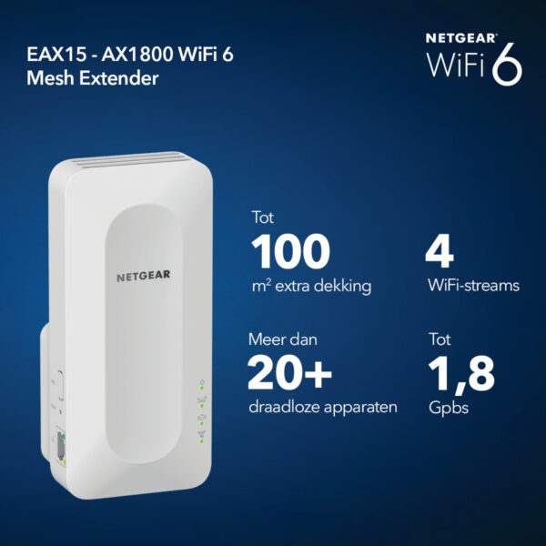 NETGEAR AX1800 4-Stream WiFi 6 Mesh Extender (EAX15) - Afbeelding 7