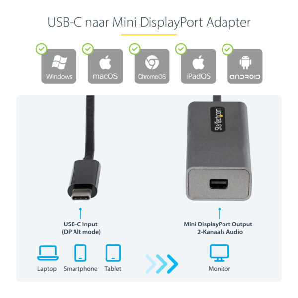 StarTech.com USB C naar Mini DisplayPort Adapter - 4K 60Hz USB-C naar mDP Adapter Dongle - USB Type-C naar Mini DP Monitor - Vid - Afbeelding 8