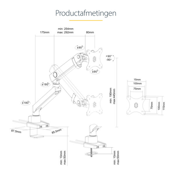 StarTech.com ARMSLIM2USB3 flat panel bureau steun 86,4 cm (34") Zwart - Afbeelding 13