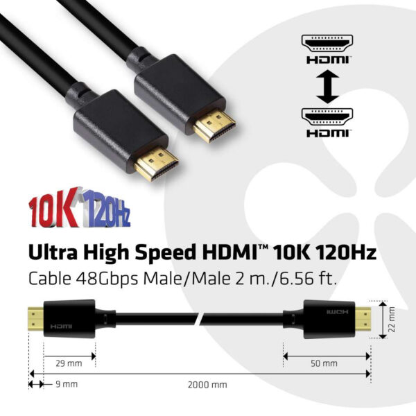 CLUB3D Ultra High Speed HDMI 4K120Hz, 144Hz Certified Cable 48Gbps M/M 2 m / 6.56 ft - Afbeelding 3