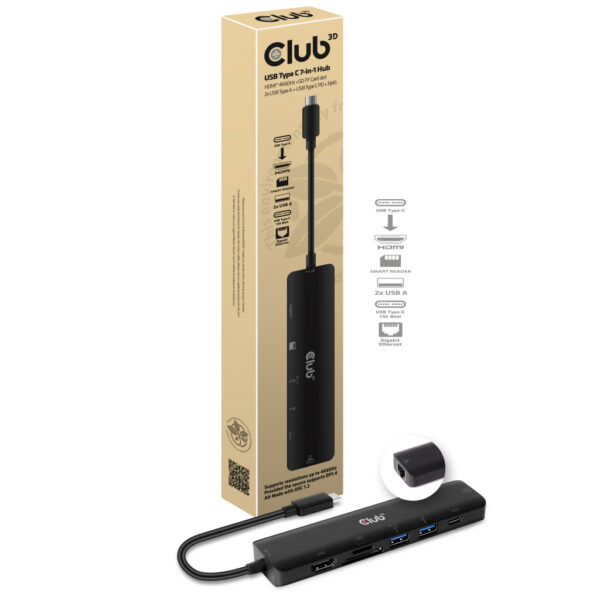 CLUB3D USB type C 7in1 Hub HDMI 4K60Hz SD TF Card slot 2x USB Type A USB Type C oplaad mogelijkheid tot max.100W (ook geschikt v - Afbeelding 2