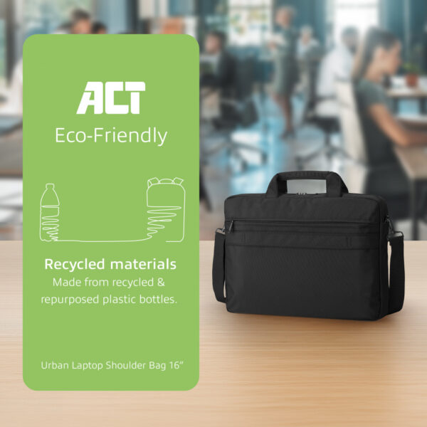ACT Urban schoudertas voor laptops tot 16”, gemaakt van gerecyclede plastic flessen - Afbeelding 4