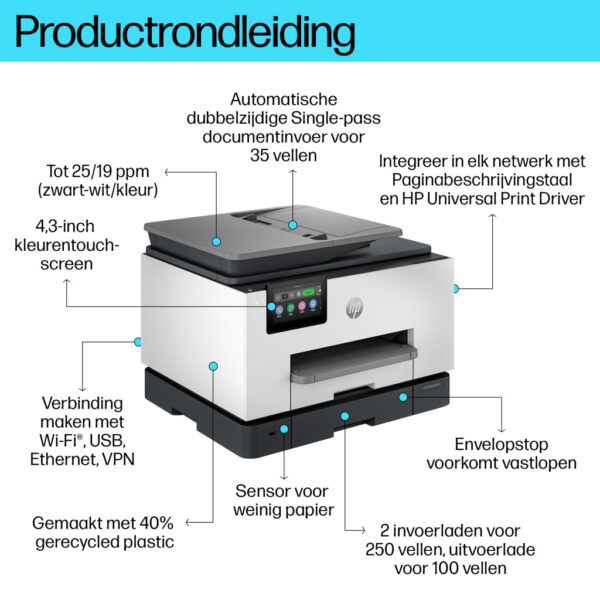 HP OfficeJet Pro 9130b Draadloos All-in-One Kleur Printer, Dubbelzijdig printen; Kopieerapparaat, Scanner - Afbeelding 5