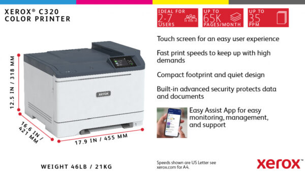 Xerox C320 A4 33 ppm draadloze dubbelzijdige printer PS3 PCL5e6/6 2 laden totaal 251 vel - Afbeelding 34