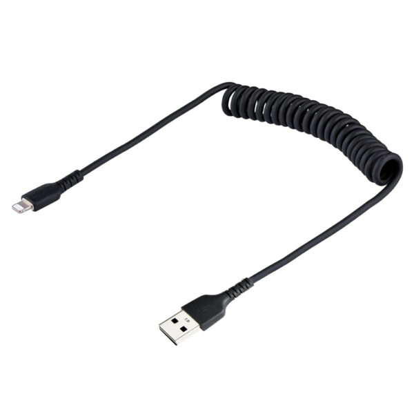 StarTech.com 50cm USB A naar Lightning Kabel, Zwart, MFi Gecertificeerd, iPhone Lader Spiraalkabel, Duurzame Aramidevezels, Rob - Afbeelding 2