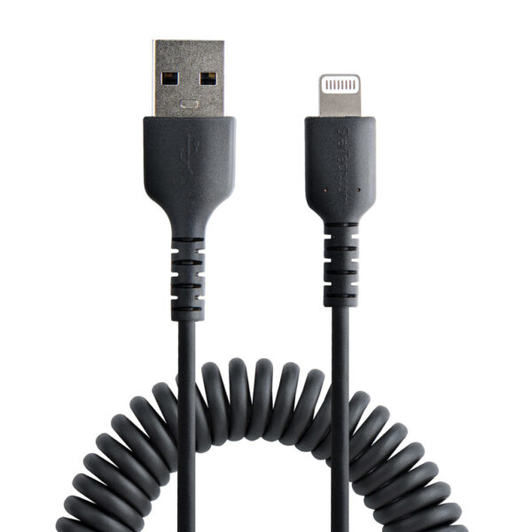StarTech.com 50cm USB A naar Lightning Kabel, Zwart, MFi Gecertificeerd, iPhone Lader Spiraalkabel, Duurzame Aramidevezels, Rob - Afbeelding 4