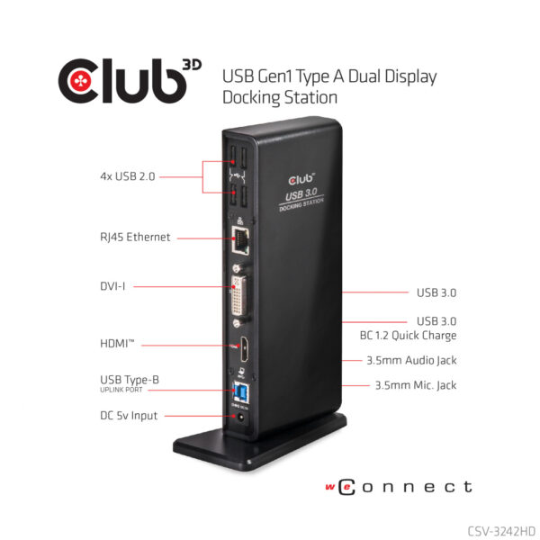 CLUB3D UNIVERSEEL USB 3.0 Type A 1x HDMI 1x DVI ,UTP aansluitingen DisplayLink™ gecertificeerd Docking Station - Afbeelding 8