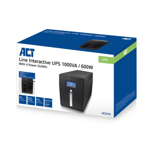 ACT Line Interactive UPS 1000VA - 600W met AVR, lcd-display - Afbeelding 3