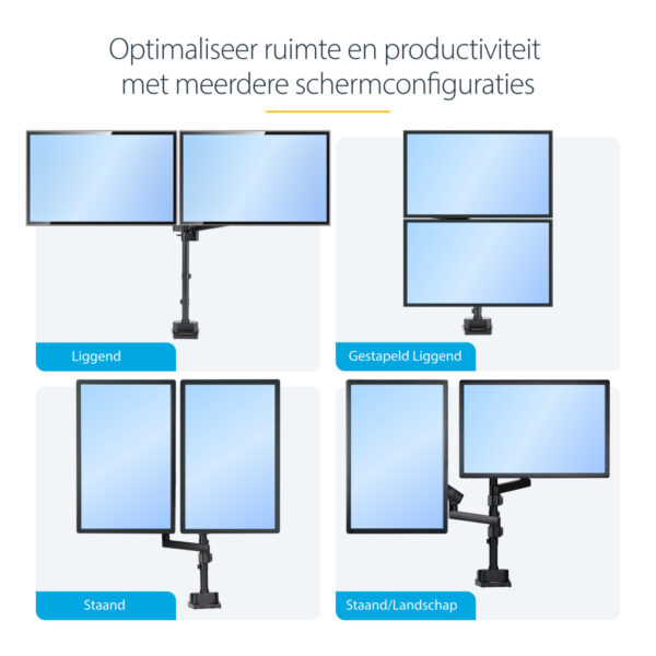 StarTech.com Dubbele Monitor Arm voor Bureaumontage, Full Motion Monitorbeugel voor 2x VESA-displays tot 32" (8kg), Verticale St - Afbeelding 19