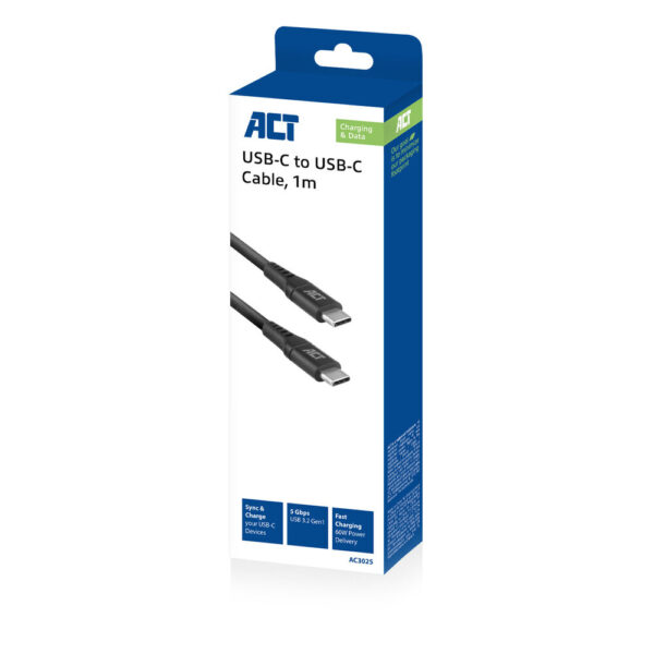 ACT USB 3.2 Gen1 laad- en datakabel C male - C male 1 meter - Afbeelding 2