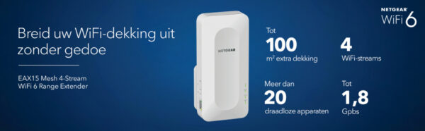 NETGEAR AX1800 4-Stream WiFi 6 Mesh Extender (EAX15) - Afbeelding 12