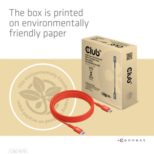 CLUB3D USB2 Type-C Bi-Directional Cable, Data 480Mb,PD 240W(48V/5A) EPR M/M 2m USB IF GECERTIFICEERD - Afbeelding 12