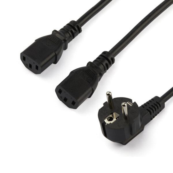 StarTech.com 2m Computer Splitter Stroomkabel, 18AWG, EU Schuko naar 2x C13, 10A 250V, Zwart, AC Vervangkabel, Printer Voedings