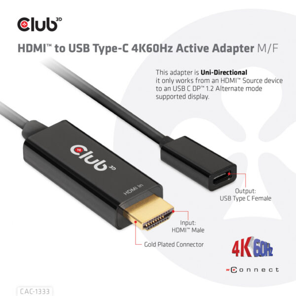 CLUB3D HDMI to USB Type-C 4K60Hz Active Adapter M/F - Afbeelding 6