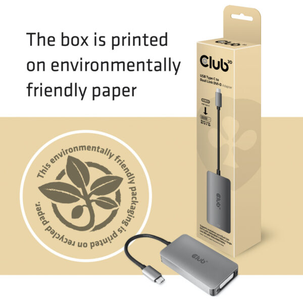 CLUB3D USB3.2 Gen1 Type-C to Dual Link DVI-D HDCP OFF version Active Adapter M/F for Apple Cinema Displays - Afbeelding 2