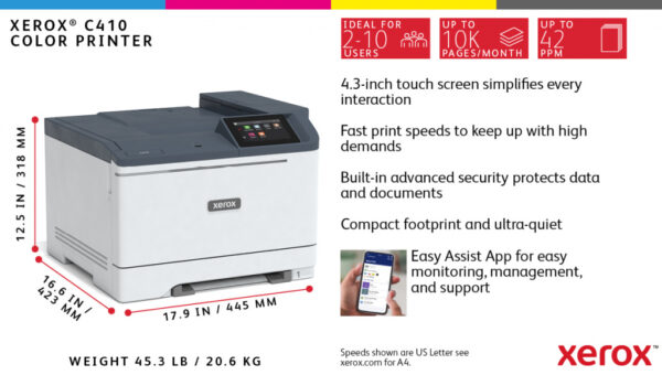 Xerox C410 A4 40 ppm dubbelzijdige printer PS3 PCL5e/6 2 laden 251 vel - Afbeelding 11