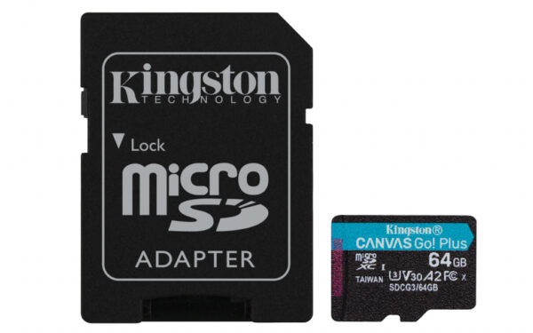 Kingston Technology Canvas Go! Plus 64GB microSDXC Canvas Go Plus 170R A2 U3 V30 kaart + ADP