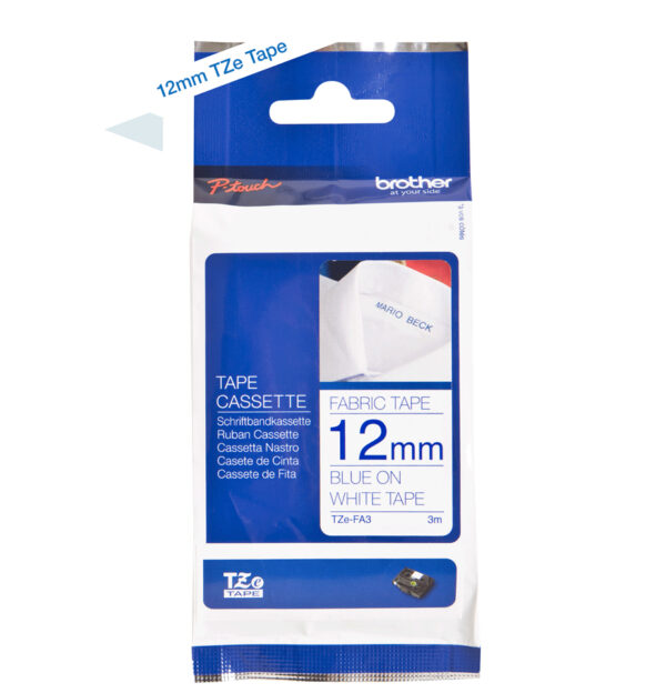 Brother TZE-FA3 labelprinter-tape Blauw op wit - Afbeelding 3