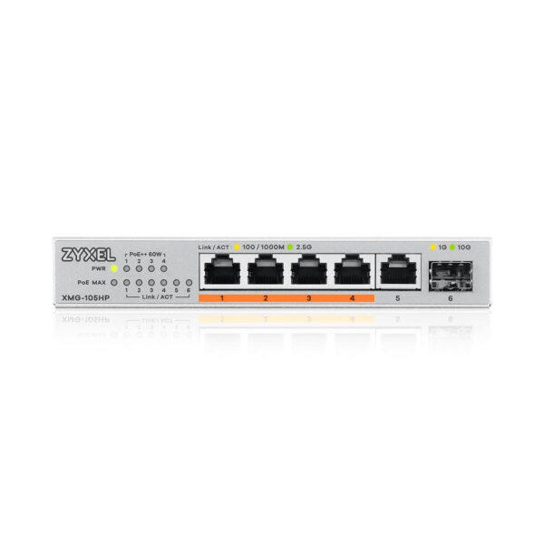 Zyxel XMG-105HP Unmanaged 2.5G Ethernet (100/1000/2500) Power over Ethernet (PoE) Zilver - Afbeelding 3