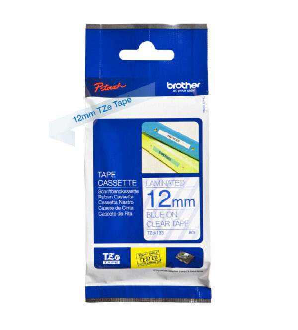 Brother TZE-133 labelprinter-tape Blauw op transparant - Afbeelding 3