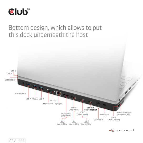CLUB3D Universeel Docking station met 120W max/Power adapter voor het opladen van de allerzwaarste laptops met USB type C aanslu - Afbeelding 8