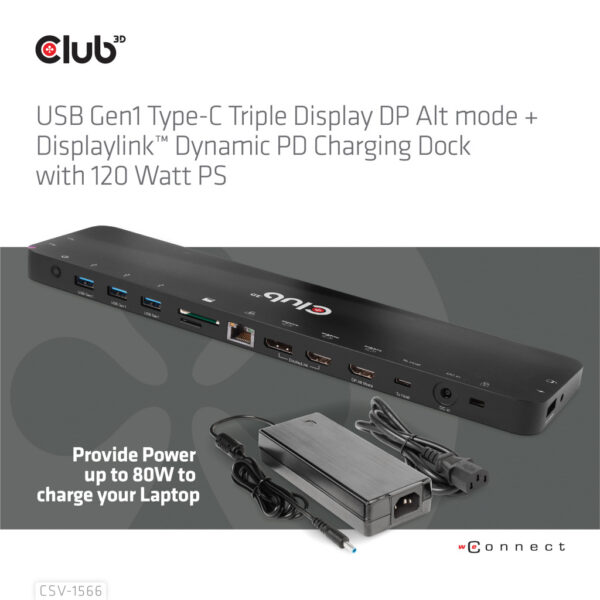 CLUB3D Universeel Docking station met 120W max/Power adapter voor het opladen van de allerzwaarste laptops met USB type C aanslu - Afbeelding 7