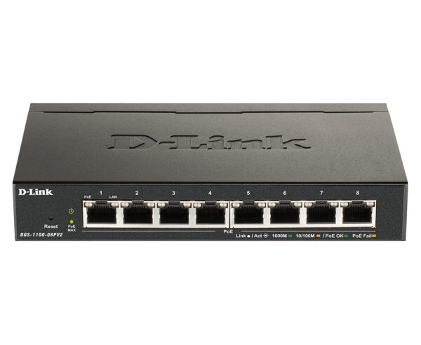 D-Link DGS-1100-08PV2 Managed L2/L3 Gigabit Ethernet (10/100/1000) Power over Ethernet (PoE) Zwart