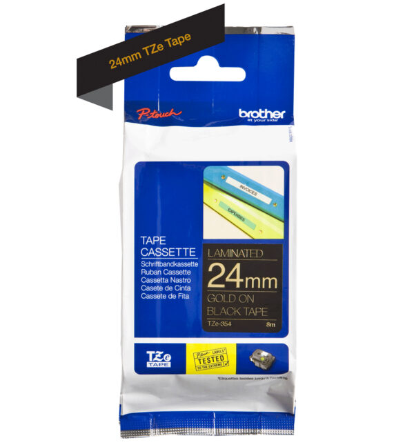 Brother TZE-354 labelprinter-tape Goud op zwart - Afbeelding 2