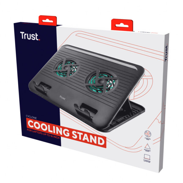 Trust Cyclone | Laptop Cooling Stand | 2 Ventilatoren | USB-voeding | Aanpasbare kantelen | max 16 inch - Afbeelding 6