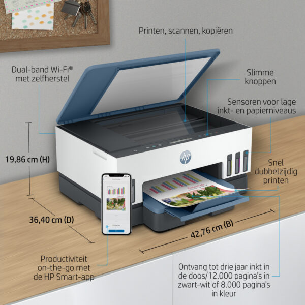 HP Smart Tank 7006 Draadloos All-in-One Kleur Printer, Dubbelzijdig printen; Kopieerapparaat, Scanner - Afbeelding 3