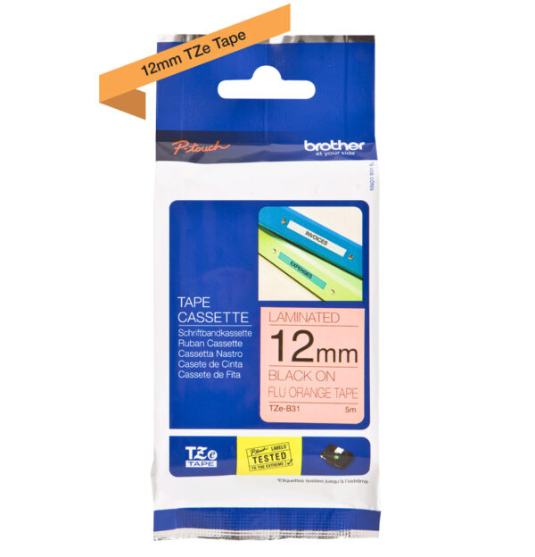Brother TZE-B31 labelprinter-tape Zwart op fluorescerend oranje - Afbeelding 3