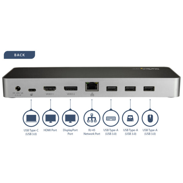 StarTech.com USB C Dock, Dual Monitor HDMI & DisplayPort 4K 30Hz, USB Type-C Laptop Docking Station, 60W Power Delivery, SD, 4 - Afbeelding 5