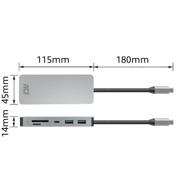 ACT USB-C 4K docking station voor 1 HDMI monitor, ethernet, USB-C, USB-A, cardreader en PD pass-through - Afbeelding 11
