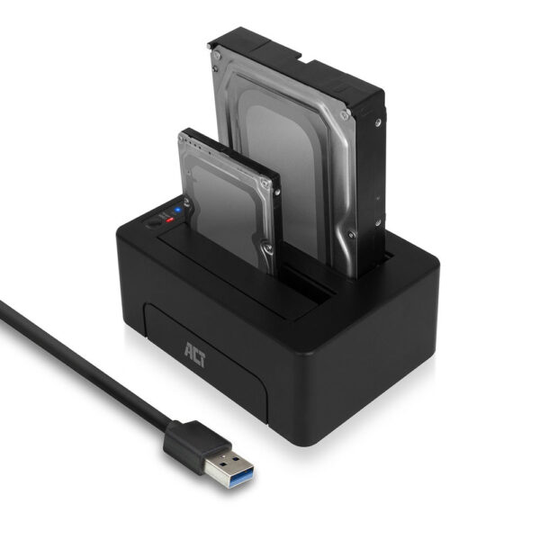 ACT 2,5" en 3,5" SATA dual HDD/SSD dockingstation, USB 3.2 Gen1