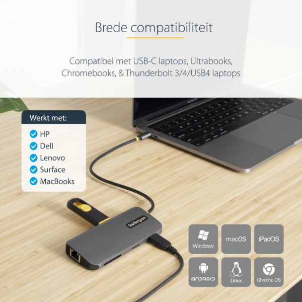 StarTech.com USB C Multiport Adapter, 4K 60Hz HDMI Video, 3 Port 5Gbps USB-A Hub, 100W USB Power Delivery Pass-Through, GbE, SD - Afbeelding 17