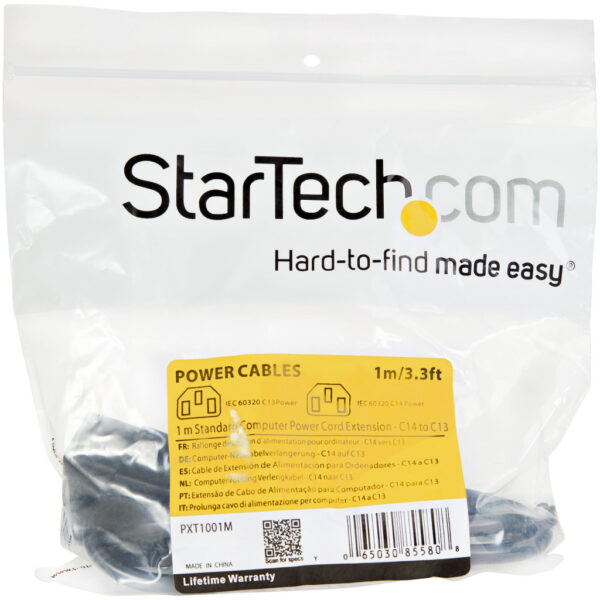 StarTech.com 1m Stroom Verlengkabel, C14 naar C13 Voedingskabel, 10A 125V, 18AWG, Computer Stroomkabel, IEC-320-C14 naar IEC-32 - Afbeelding 5