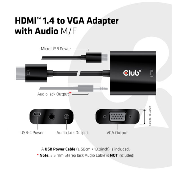 CLUB3D CAC-1302 video kabel adapter 0,5 m HDMI Type A (Standaard) VGA (D-Sub) Zwart - Afbeelding 7