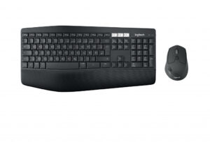 Logitech 920-008223 toetsenbord Inclusief muis Universeel RF-draadloos + Bluetooth QWERTZ Zwitsers Zwart